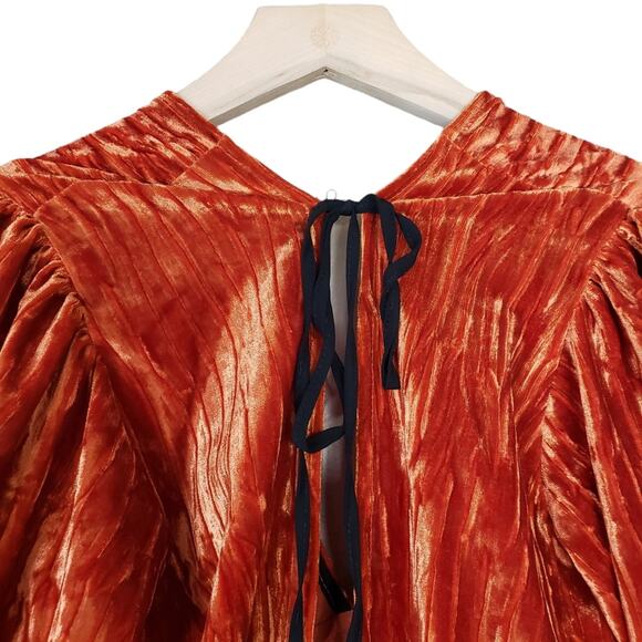 TOPSHOP Womens 6 Balloon Sleeve Velvet Minidress in Orange NEW Fits like 2-4 - Picture 7 of 15